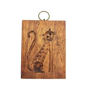 Vintage Handmade Cat Wood Block Wall Hanging Carved 1972 Decor Folk Art Signed